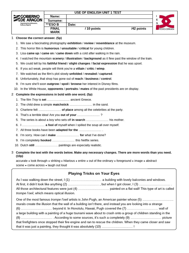 Use of English Unit 1 Test | PDF