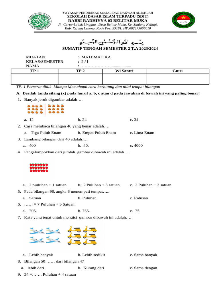Soal Matematika Kelas 2 Pdf