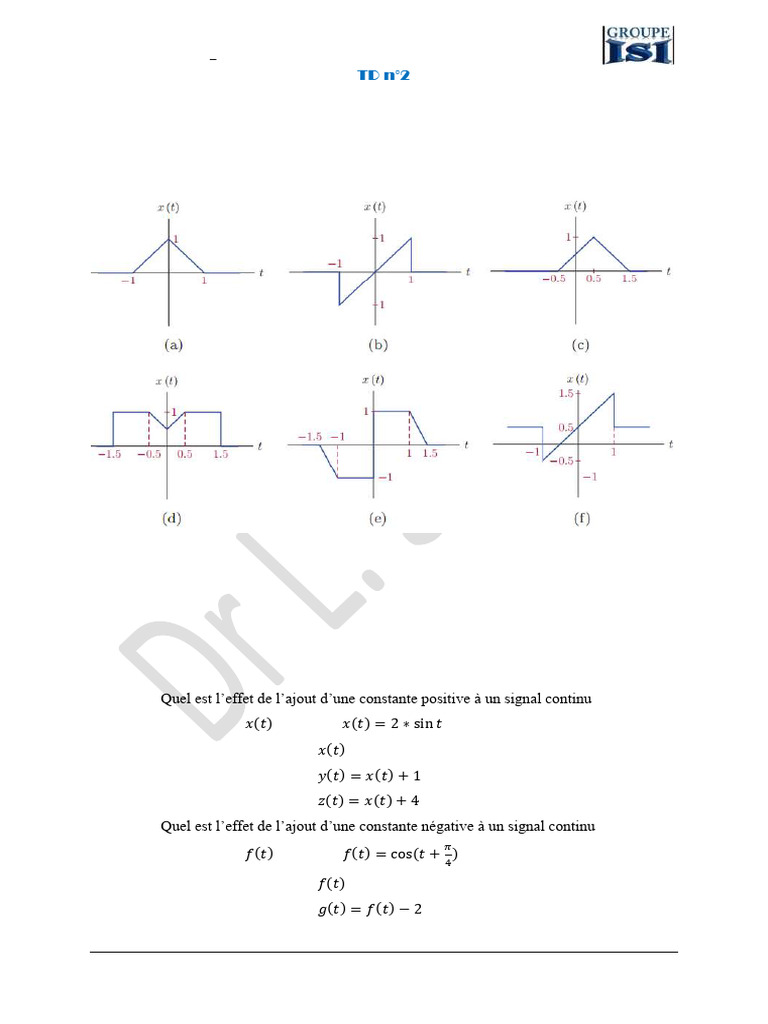 Exercices de Traitement du Signal L1 | PDF | Mathématiques ...