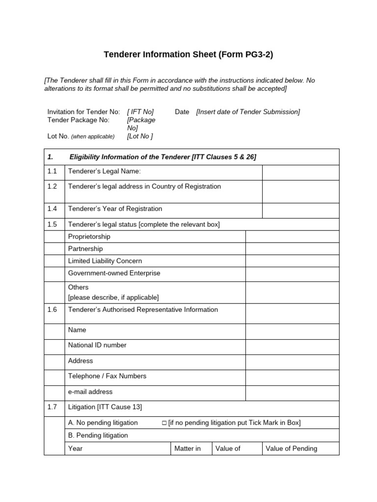 Tenderer Information Sheet | PDF