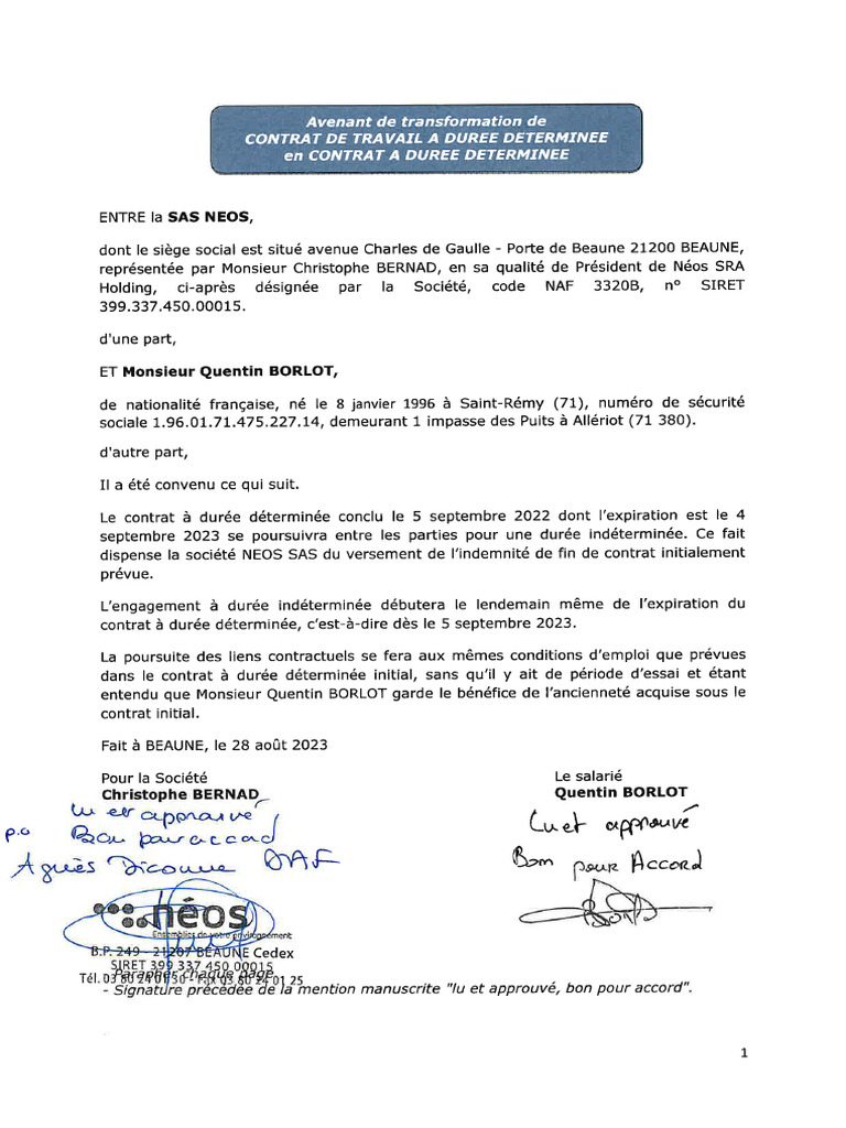 Cdd En Cdi Avenant