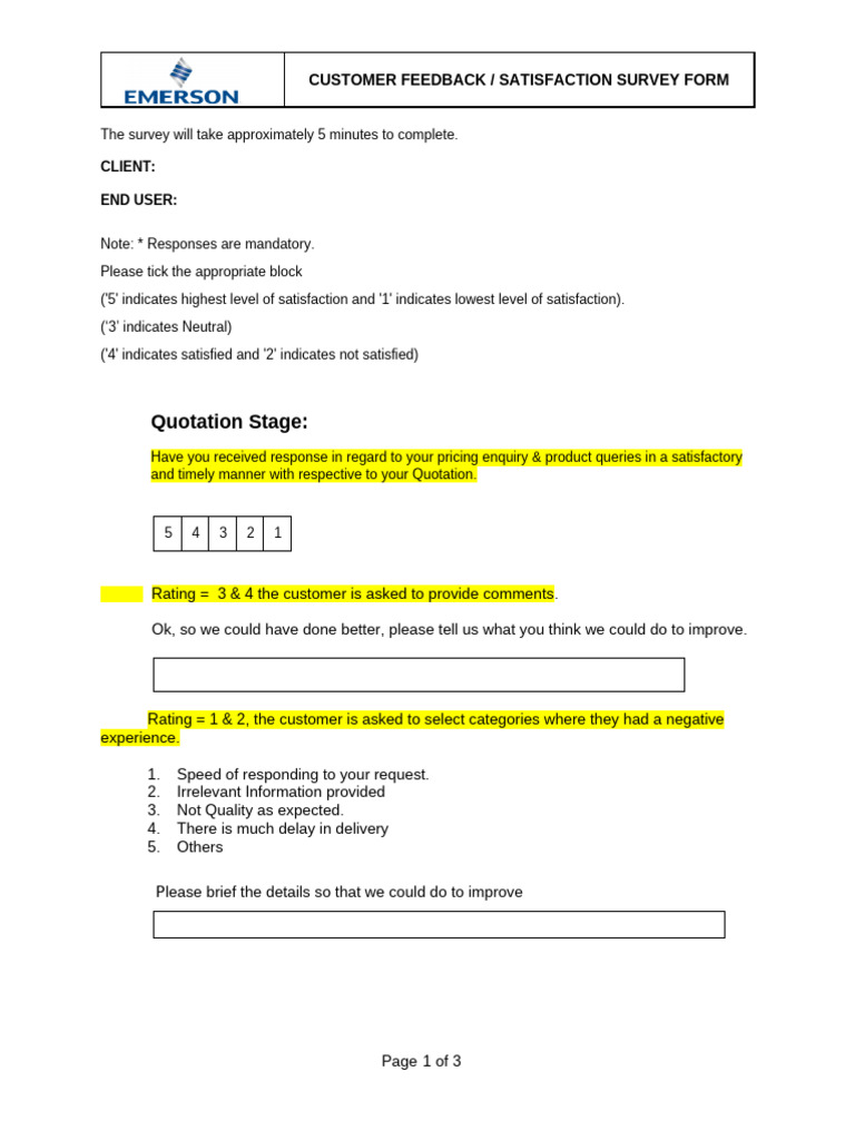 Customer Satisfaction Survey Form | PDF