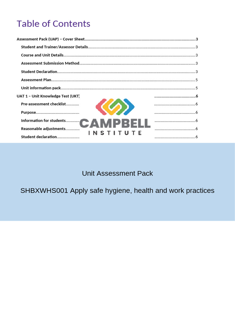 SHBXWHS001 Unit Assessment | PDF