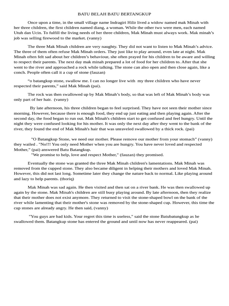 Batu Belah Batu Bertangkup Story Telling | PDF