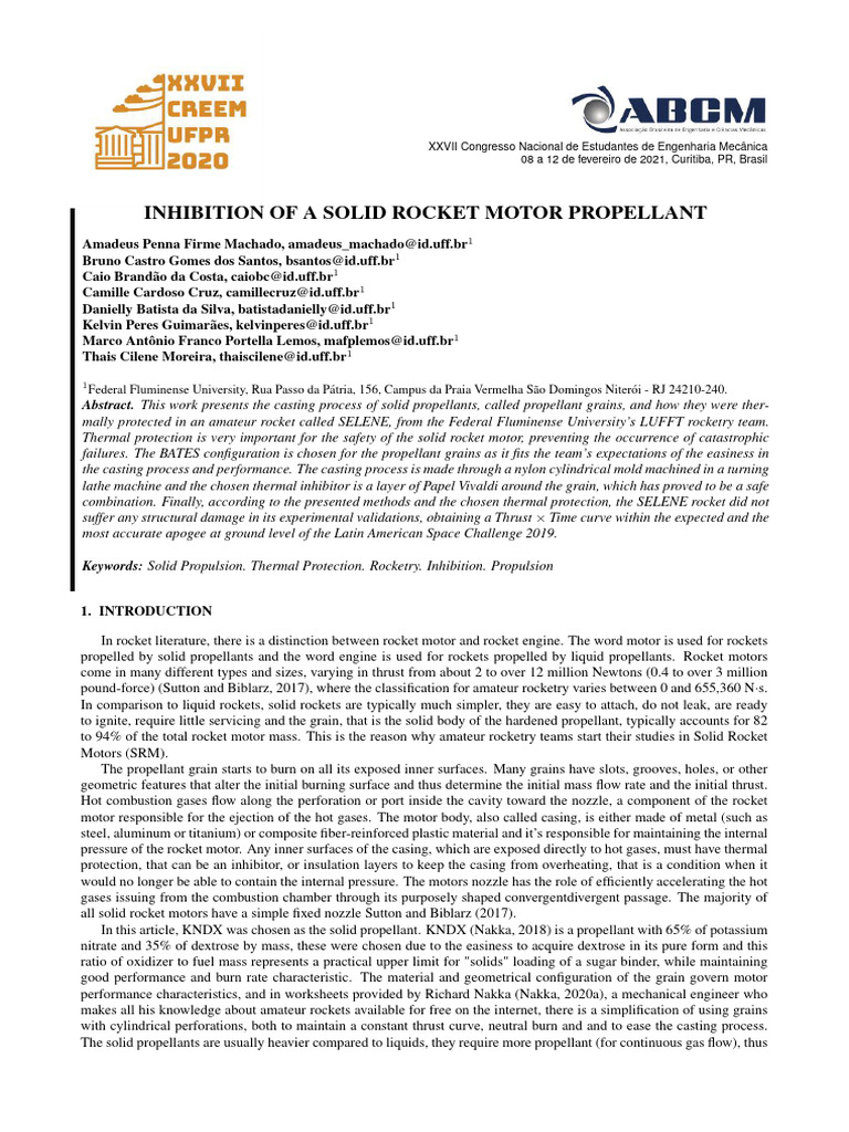 Inhibition of A Solid Rocket Motor Propellant: Abstract | PDF