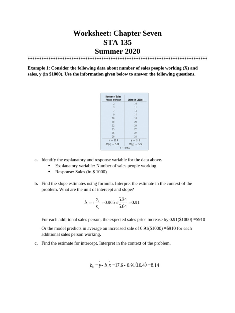 Worksheet@Ch 7 | PDF
