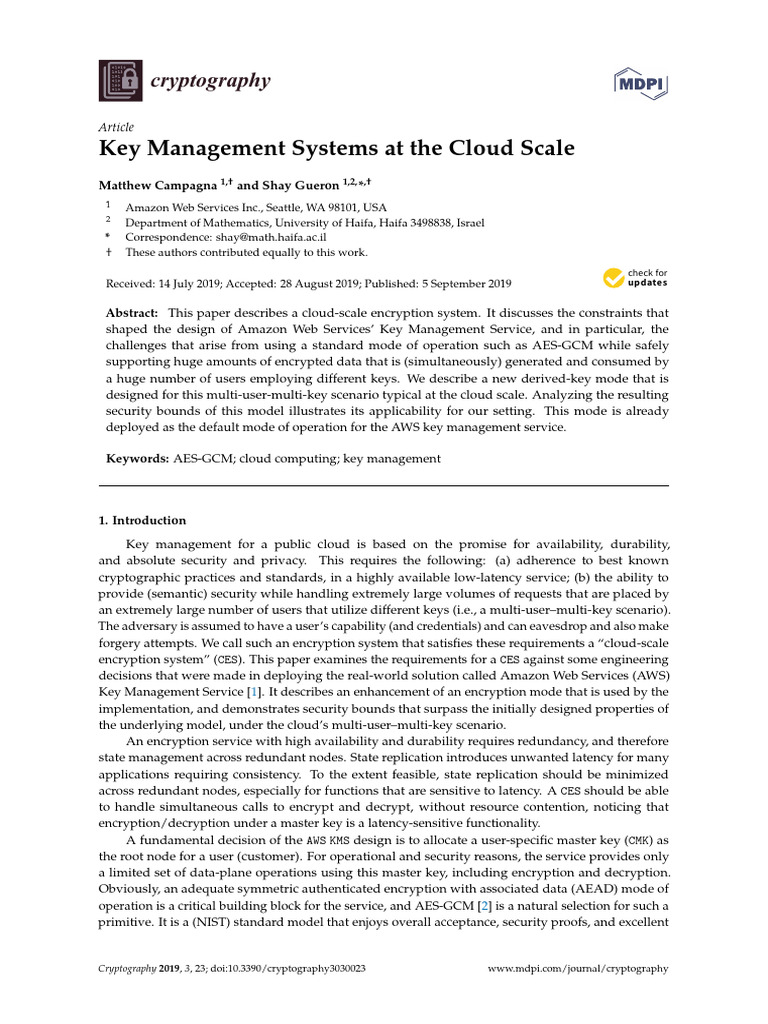 Key Management Systems at The Cloud Scale: Cryptography | PDF