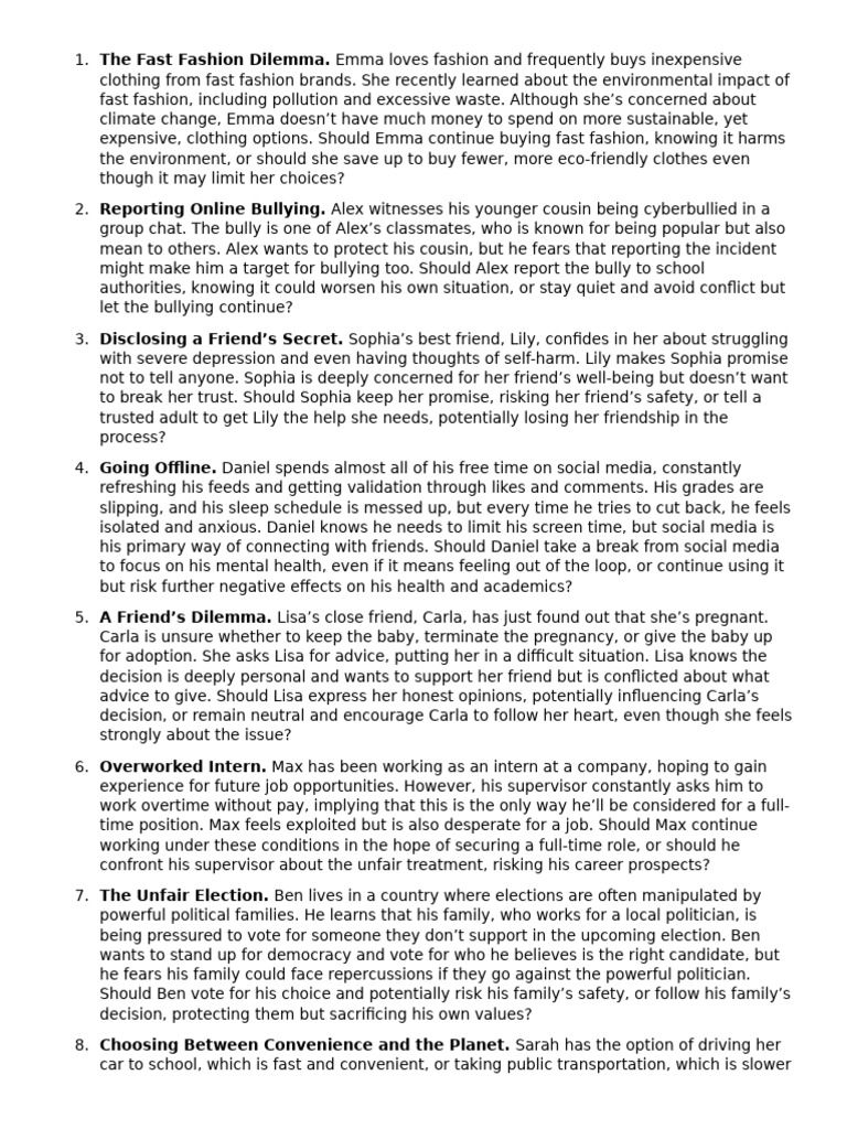 Performance Task in Grade 10 - Quarter 1 - Moral Dilemma | PDF