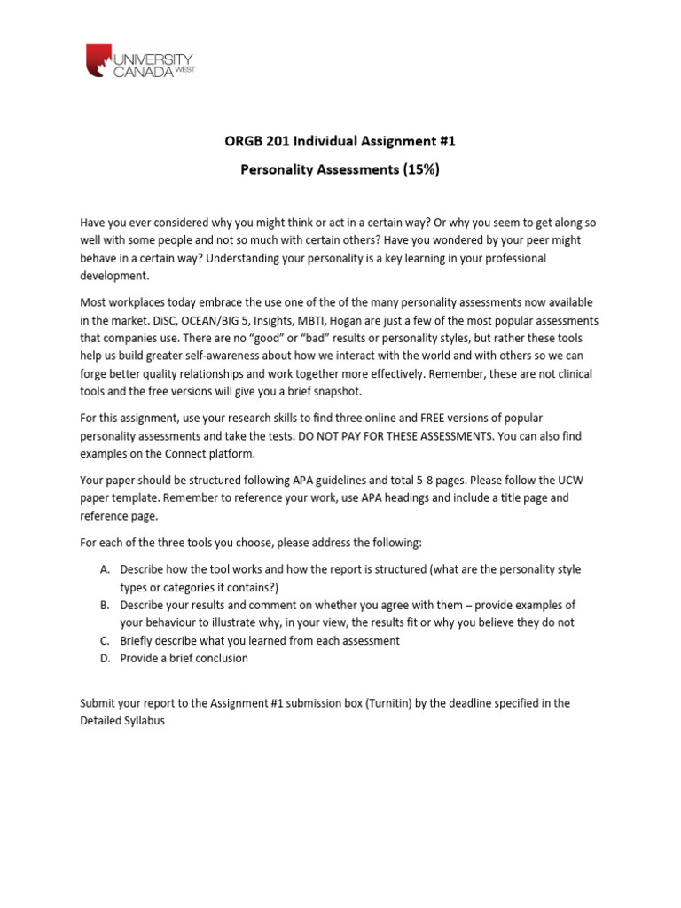 ORGB 201 Individual Assignment 1 Instructions | PDF