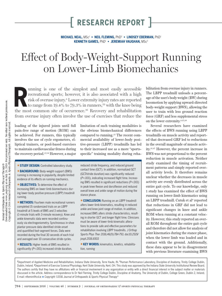 Effect of Body Weight Support Running On | PDF