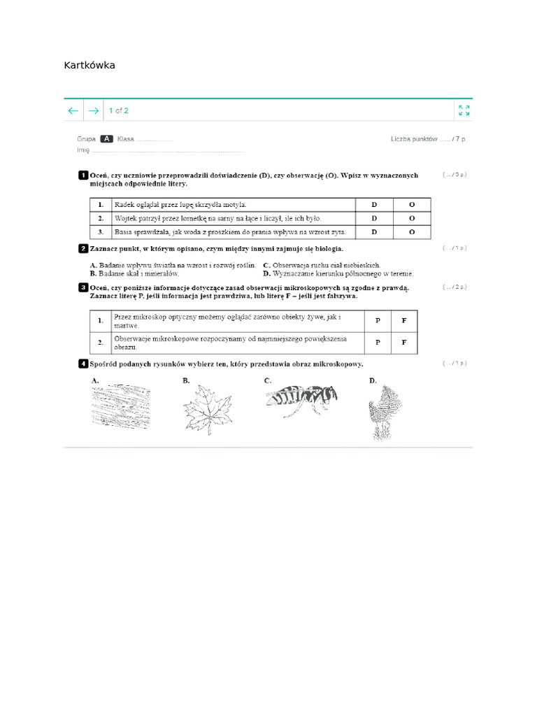 Kartk wka Z Biologii PDF