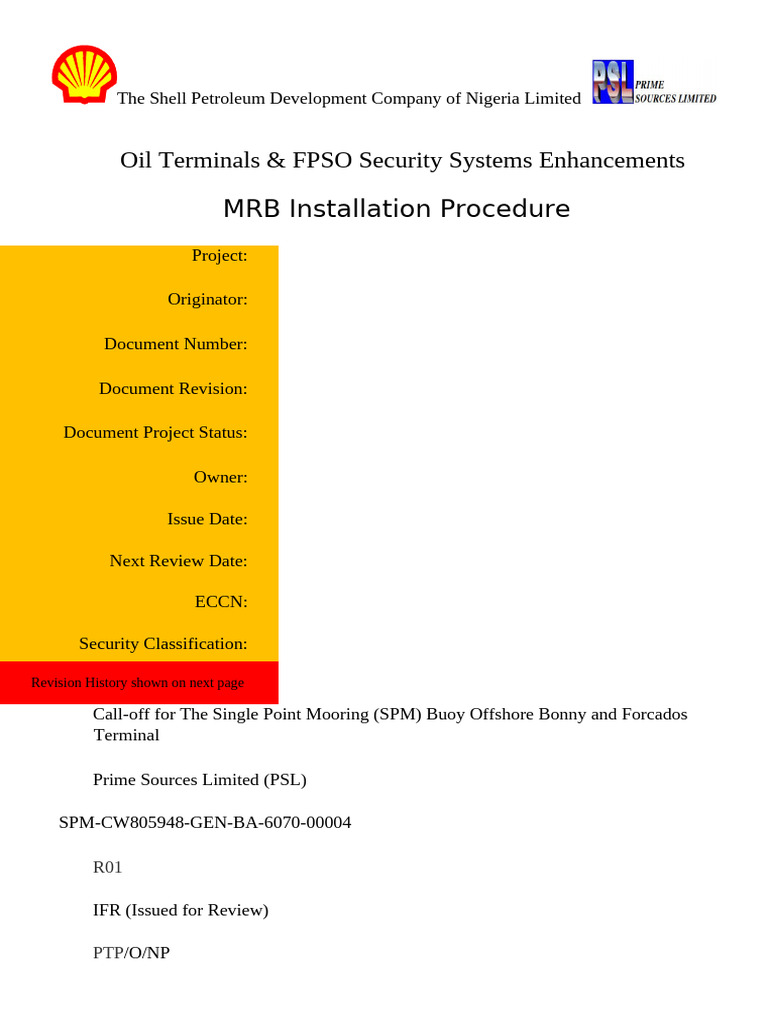 SPM CW805948 GEN BA 6070 00004 R01 MRB Installation Procedure | PDF