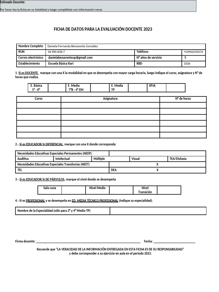 Ficha de Datos Docentes | PDF