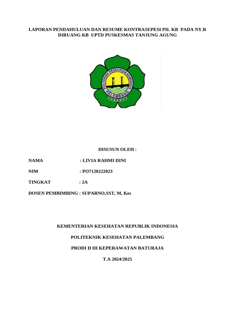 LAPORAN PENDAHULUAN DAN RESUME KONTRASEPESI PIL KB PADA NY PDF