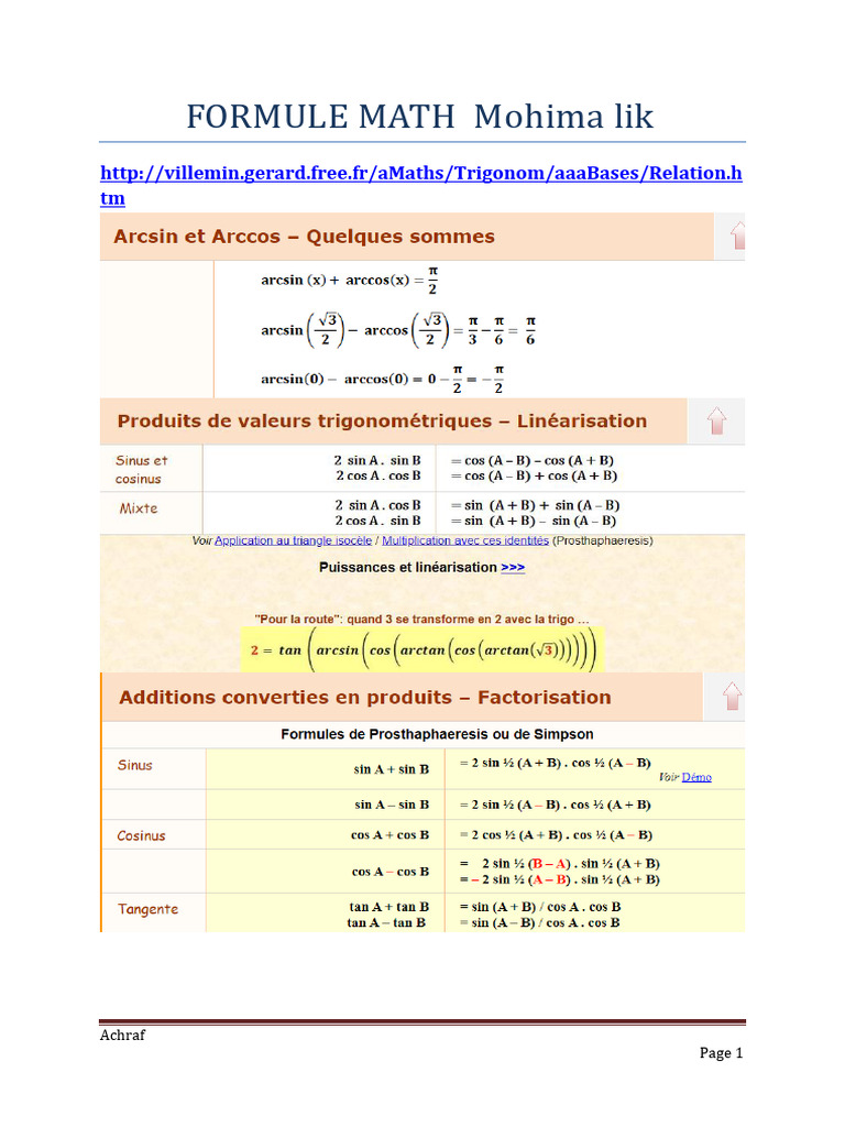 FORMULE MATH Mohima Likq | PDF