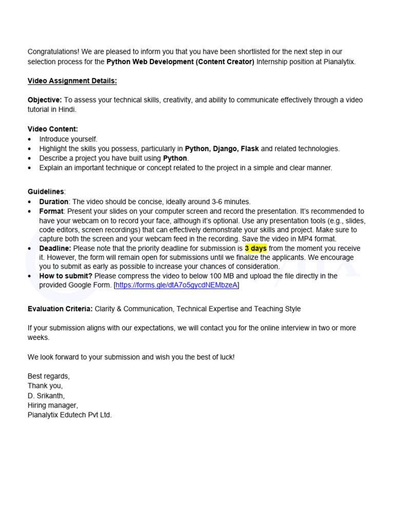 Python Web Development Assignemnt - Pianalytix | PDF