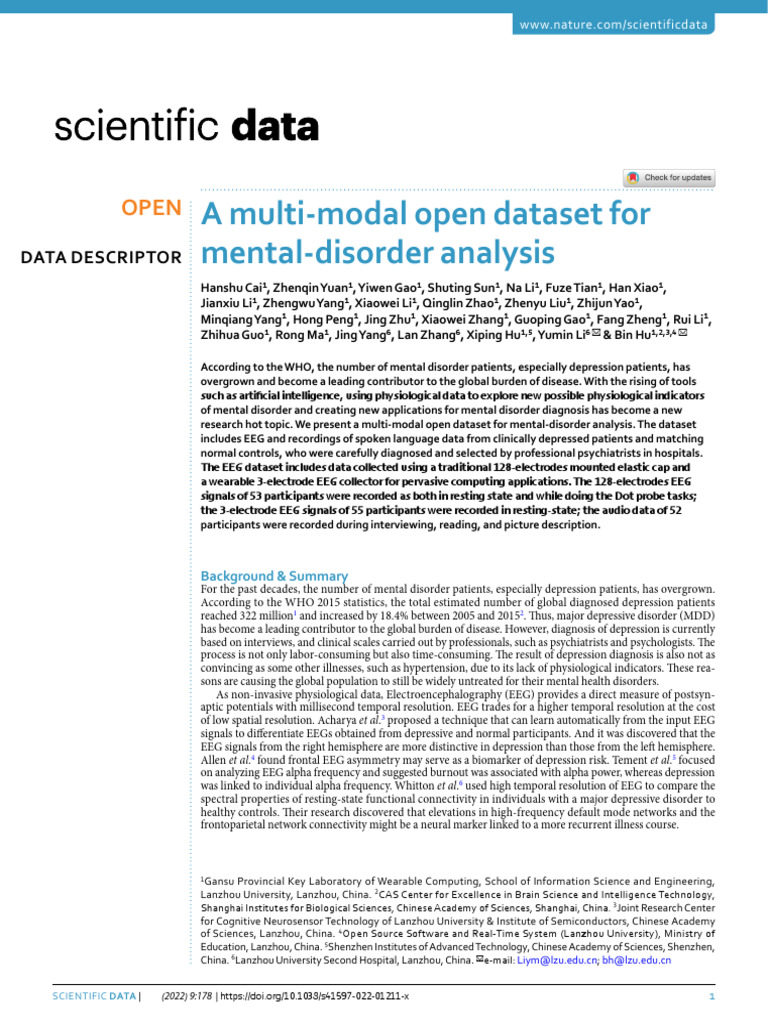 A Multi-Modal Open Dataset For Mental-Disorder Analysis: Data ...