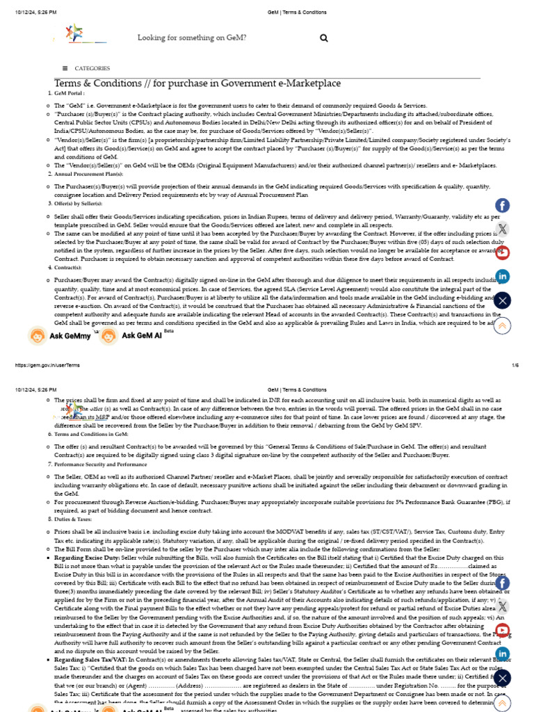 GeM - Terms & Conditions | PDF | Taxes | Finance & Money Management