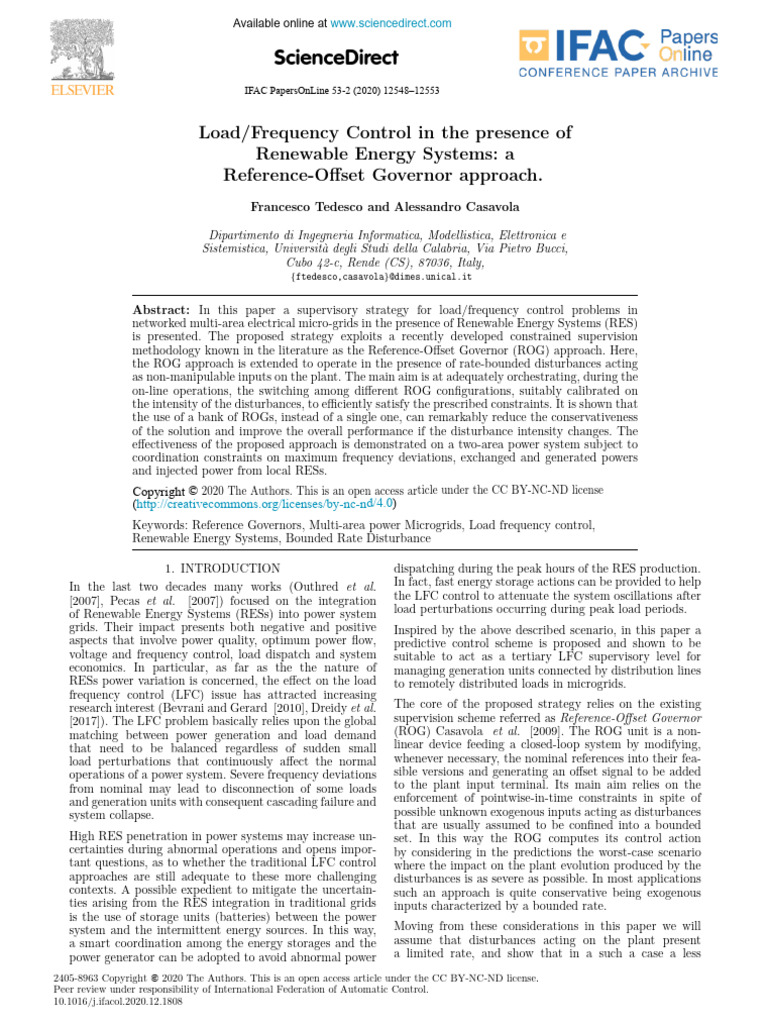 Load Frequency Control in The Presence of | PDF