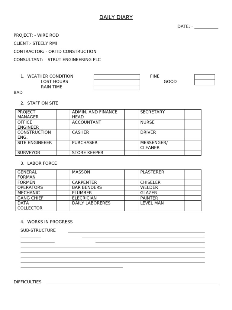 Daily diary wire rod pdf