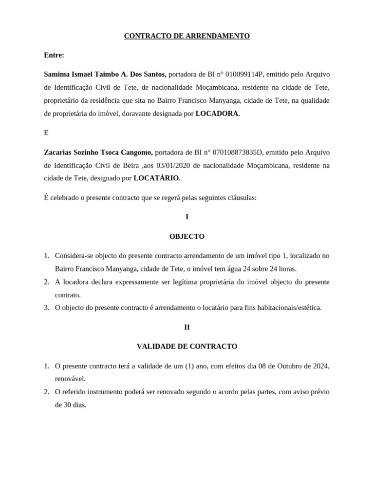 CONTRACTO DE ARRENDAMENTO - Telivia Frangue David Ross | PDF