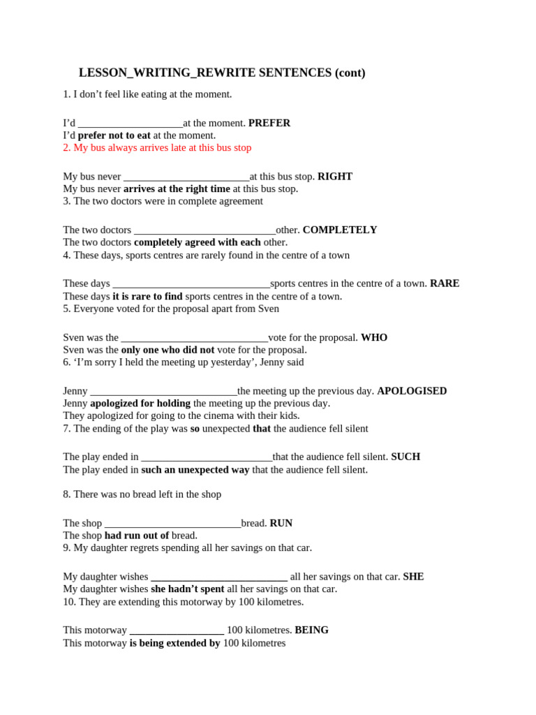Rewrite The Following Sentences | PDF