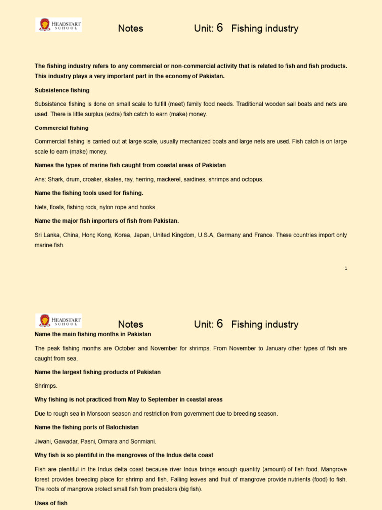 Notes - RV - Unit 6 Fishing Industry | PDF