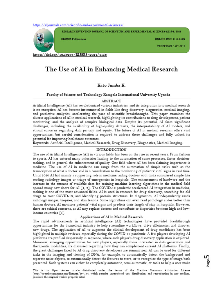 AI Applications in Medical Research | PDF | Artificial Intelligence ...