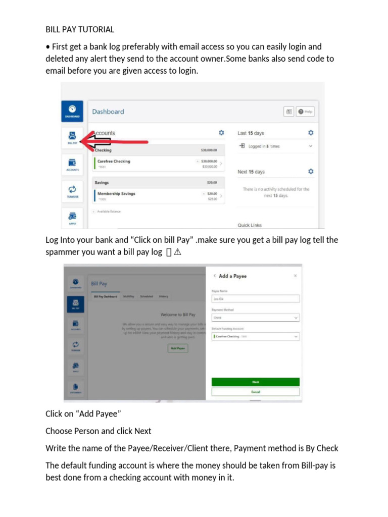 Bill Pay Tutorial Pdf