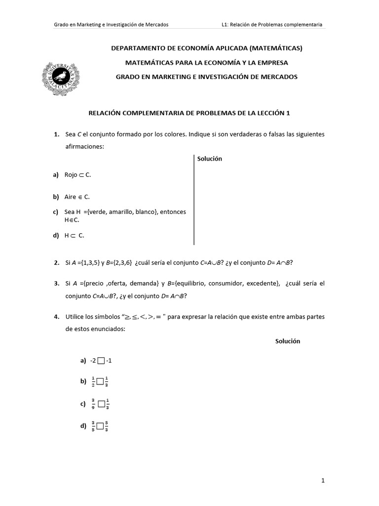 Tema 1 - Relacion Complementaria | PDF