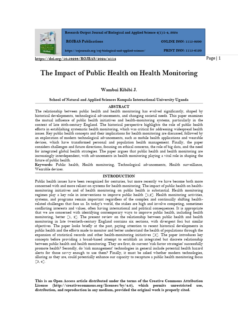 The Impact of Public Health On Health Monitoring (WWW - Kiu.ac - Ug ...