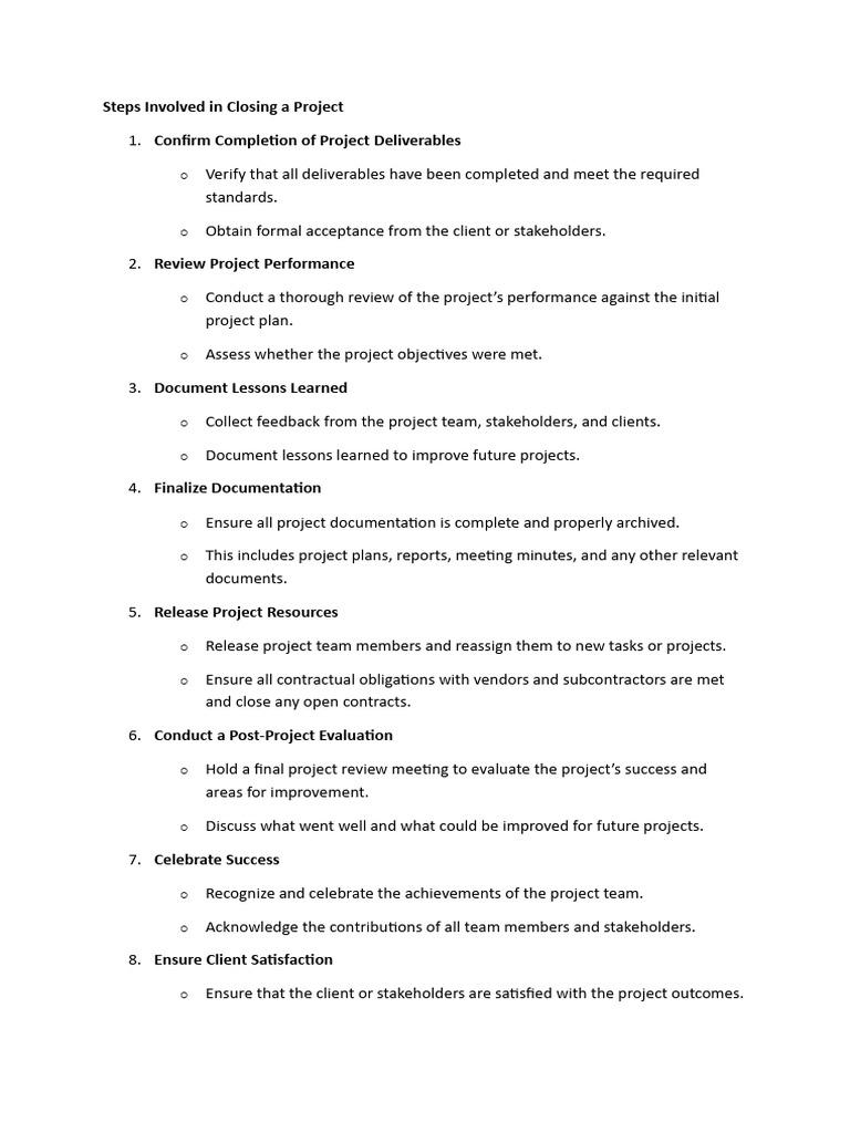 Steps Involved in Closing A Project | PDF
