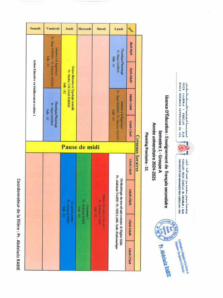 Emplois Du Temps Provisoires - S1 - S3 - S5 - LE - FR - 2024 - 2025 | PDF