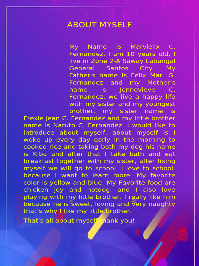 ABOUT MYSELF Marvielix | PDF