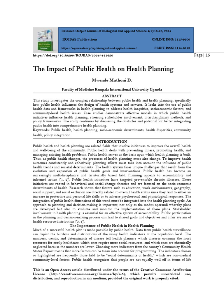 The Impact of Public Health On Health Planning (WWW - Kiu.ac - Ug ...