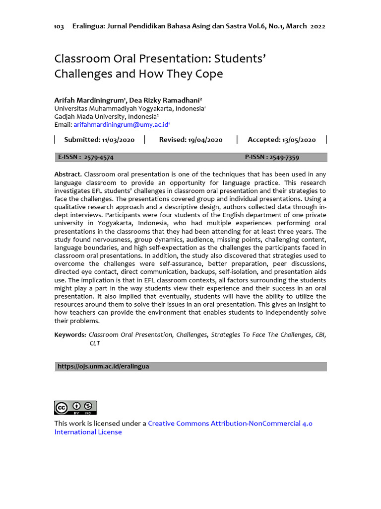 Classroom Oral Presentation Students Pdf