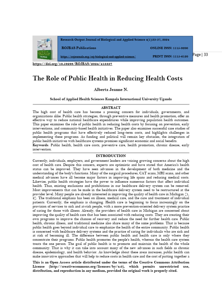 The Role of Public Health in Reducing Health Costs (WWW - Kiu.ac - Ug ...