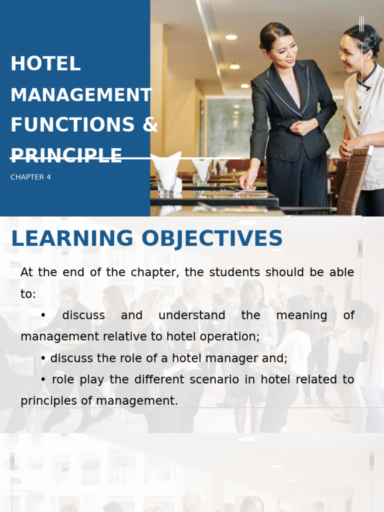 Chapter 4 - Hotel Management Meaning and Principles | PDF