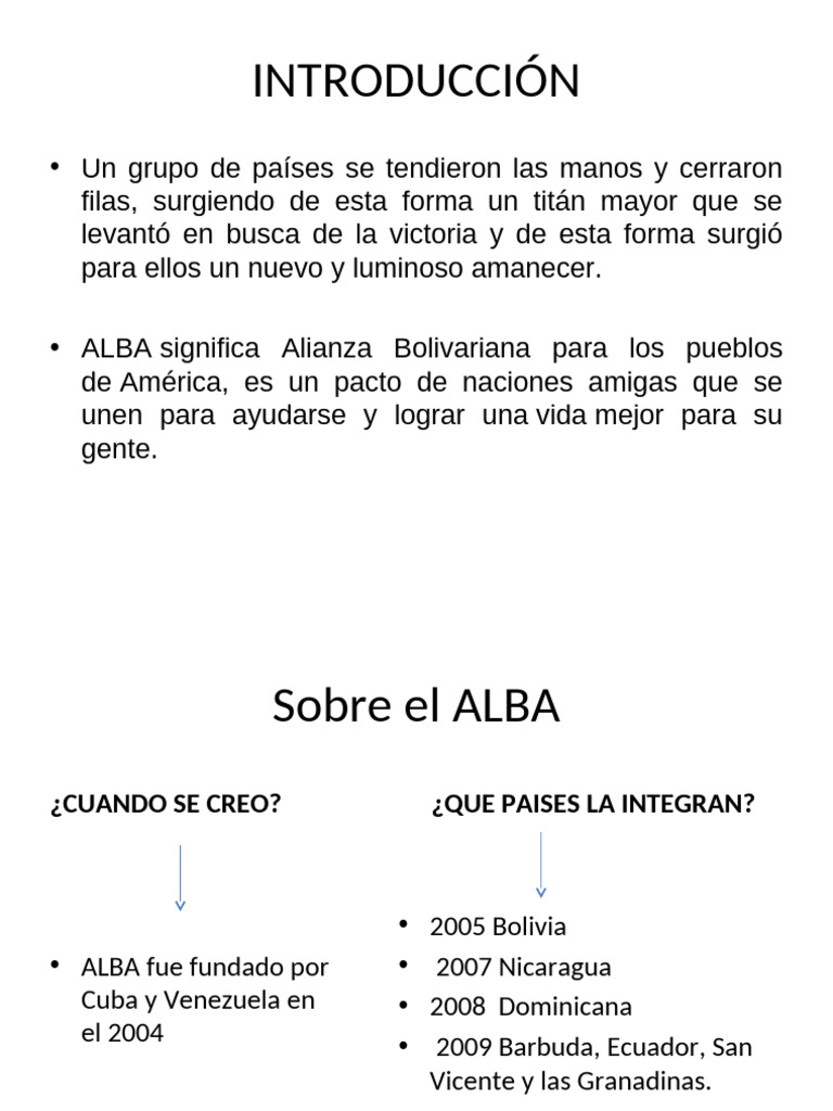 ¿Qué es el ALBA y su creación? | PDF | Ciencias sociales | Viajes y turismo