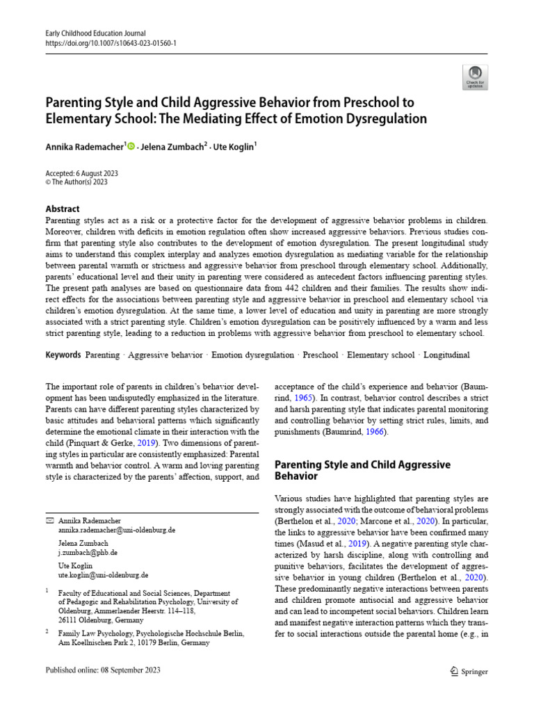 Parenting Style and Child Aggressive Behavior From Preschool To ...