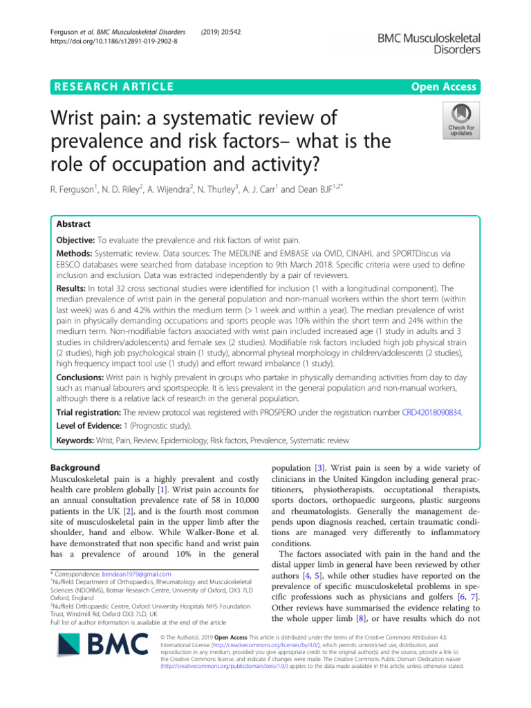 Wrist Pain: A Systematic Review of Prevalence and Risk Factors What Is ...