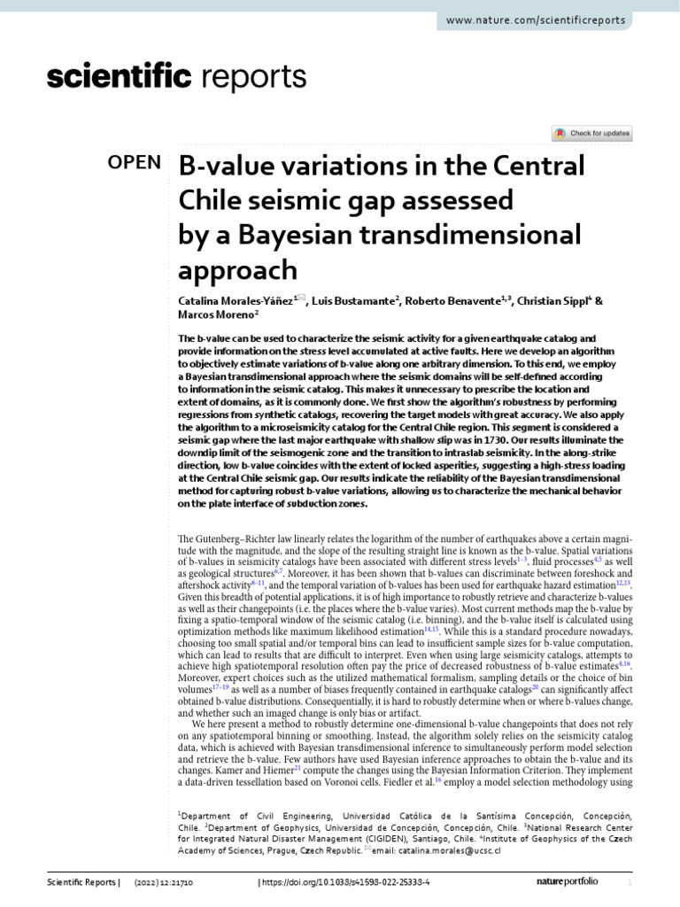 B Value Variations in The Central Chile Seismic Gap Assessed by A ...