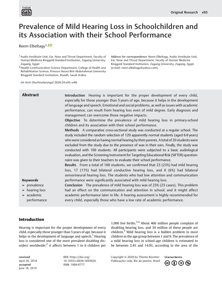 Prevalence of Mild Hearing Loss in Schoolchildren and | PDF
