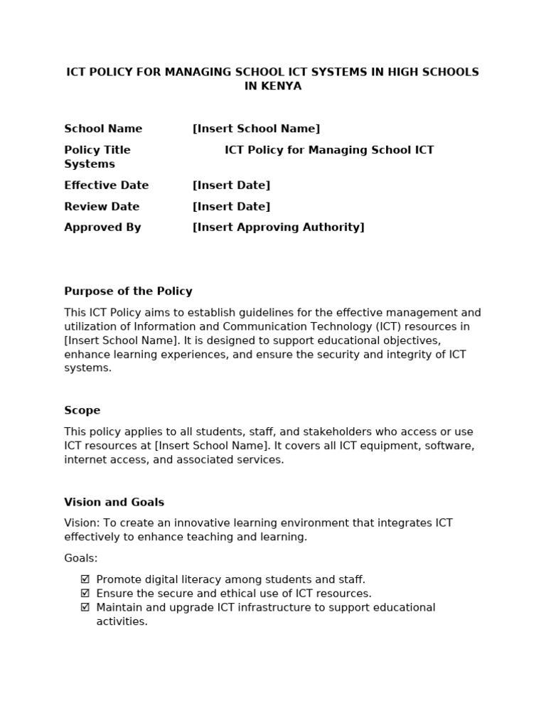 Ict Policy For Managing School Ict Systems in High Schools in Kenya | PDF