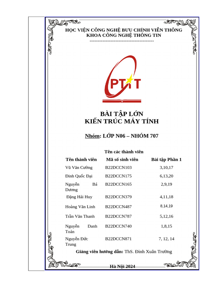 Bài Tập Lớn - KTMT - Lớp N01 - Nhóm 02 | PDF