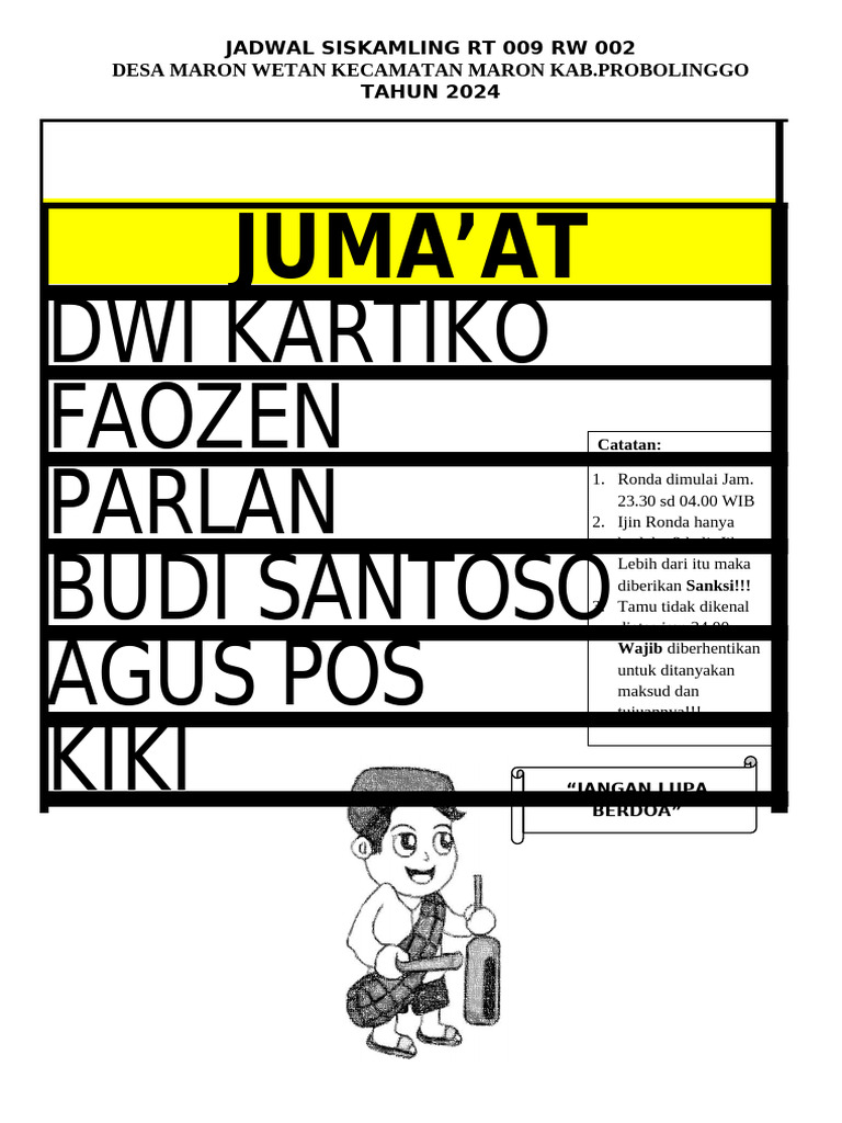 Jadwal Siskamling RT 009 RW 002 New | PDF