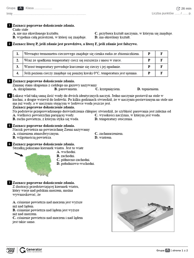 Poznajemy Pogodę I Inne Zjawiska Przyrodnicze Sprawdzian Test Po Dziale 2. Poznajemy Pogodę I Inne Zjawiska Przyrodnicze Test