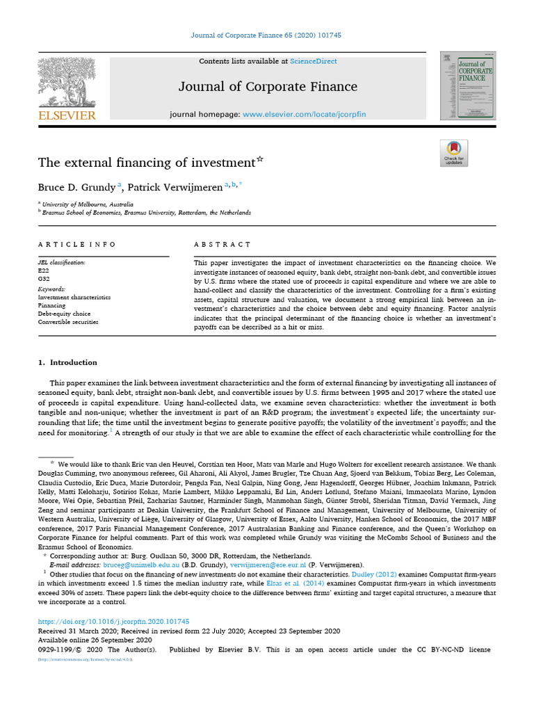 The External Financing of Investment | PDF | Capital Structure | Investing