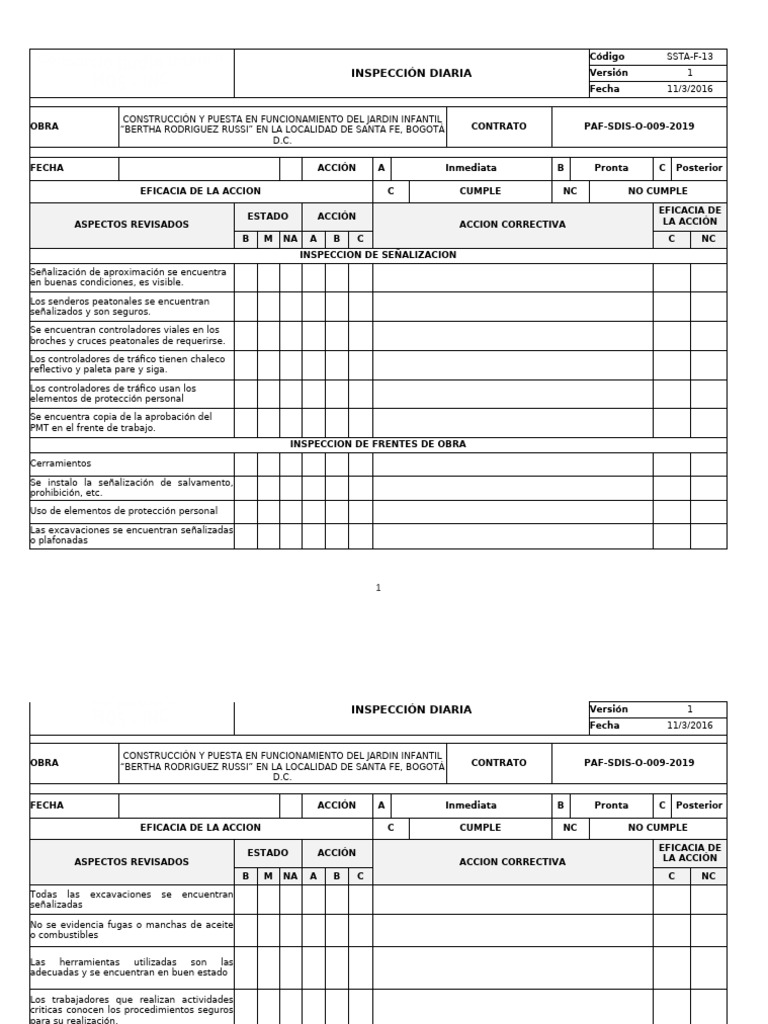 SSTA-F-13 Inspección Diaria1 | PDF