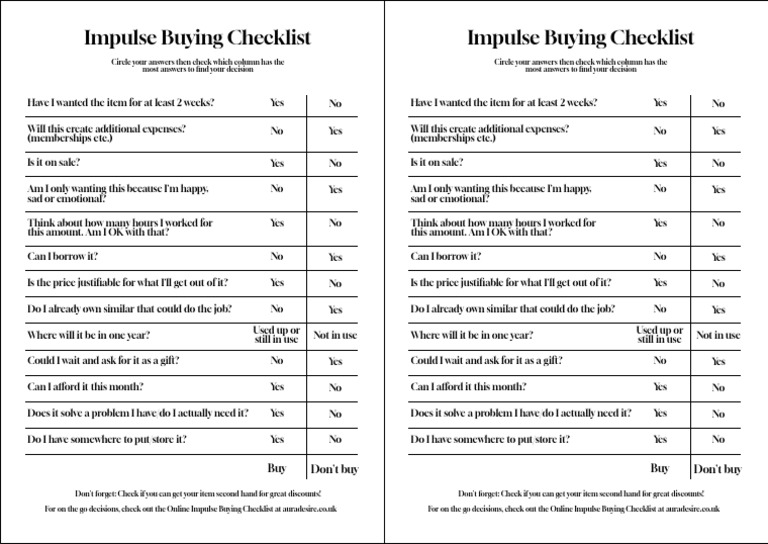 Impulse Buying Checklist | PDF